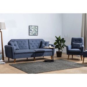 Set canapea extensibilă, Unique Design, 867UNQ1629, Lemn de carpen, Albastru inchis imagine