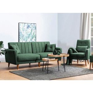 Set canapea extensibilă, Unique Design, 867UNQ1585, Lemn de carpen, Verde imagine