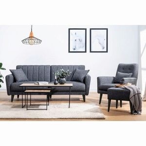 Set canapea extensibilă, Unique Design, 867UNQ1676, Lemn de carpen, Antracit imagine
