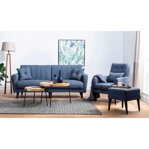 Set canapea extensibilă, Unique Design, 867UNQ1681, Lemn de carpen, Albastru navy imagine