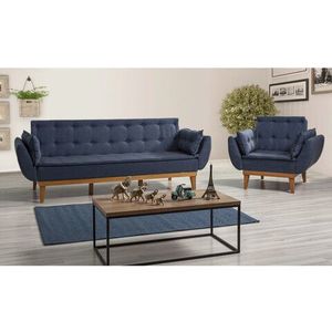 Set canapea extensibilă, Unique Design, 867UNQ1599, Lemn de carpen, Albastru inchis imagine