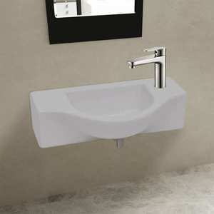 Bazin chiuvetă de baie din ceramică cu gaură pentru robinet, alb imagine