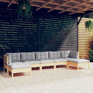 vidaXL Set mobilier grădină cu perne gri, 7 piese, lemn masiv de pin imagine