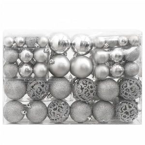 vidaXL Set globuri de Crăciun 111 buc., argintiu, polistiren imagine