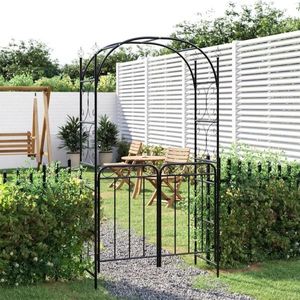 vidaXL Arcadă de grădină cu poartă, negru, 108x45x235 cm oțel imagine