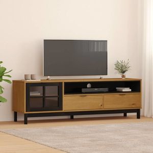 vidaXL Comodă TV cu ușă din sticlă „FLAM” 158x40x50 cm, lemn masiv pin imagine