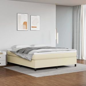 vidaXL Cadru de pat, crem, 160x200 cm, piele ecologică imagine