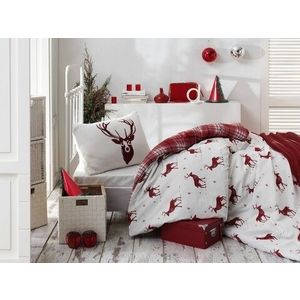 Lenjerie de pat pentru o persoana, Eponj Home, Geyik 143EPJ04251, 2 piese, amestec bumbac, alb/rosu imagine
