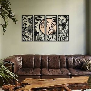 Decoratiune de perete, Ginkgo Wood, Otel, 29 x 68 cm, Negru / Bej imagine