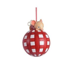 Glob Boy mouse, Decoris, Ø8 cm, sticla, rosu/alb imagine
