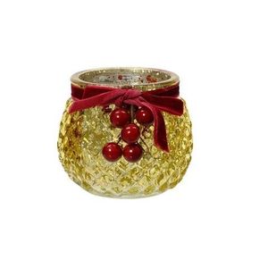 Suport pentru lumanare Velvet ribbon and berry, Decoris, 8x7 cm, sticla, auriu imagine