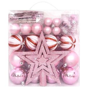 vidaXL Set globuri de Crăciun, 65 piese, roz / roșu / alb imagine