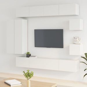 vidaXL Set dulap TV, 8 piese, alb, lemn prelucrat imagine