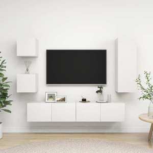 vidaXL Set dulapuri TV, 5 piese, alb, lemn prelucrat imagine