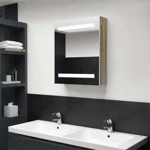 vidaXL Dulap de baie cu oglindă și LED, alb și stejar, 50x14x60 cm imagine