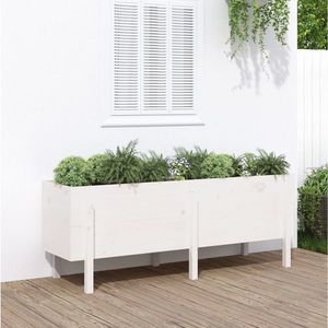 vidaXL Strat înălțat de grădină, alb, 160x50x57 cm, lemn masiv de pin imagine