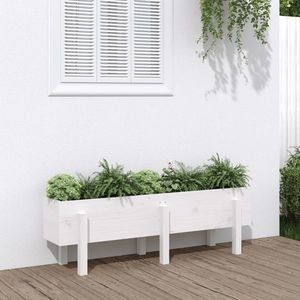 vidaXL Strat înălțat de grădină, alb, 121x30x38 cm, lemn masiv de pin imagine