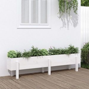 vidaXL Strat înălțat de grădină, alb, 160x30x38 cm, lemn masiv de pin imagine