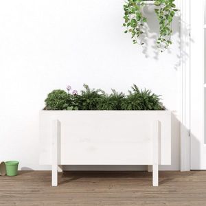 vidaXL Strat înălțat de grădină, alb, 101x50x57 cm, lemn masiv de pin imagine