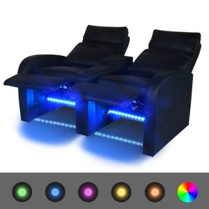 vidaXL Fotoliu rabatabil cu LED 2 locuri piele artificială negru imagine