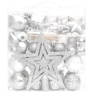 vidaXL Set globuri de Crăciun, 70 piese, argintiu și alb imagine