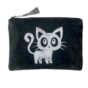 Portfard Kitty din bumbac negru 22x15 cm imagine