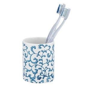 Suport periute si pasta de dinti Mirabello, Wenko, 8 x 10 cm, ceramica, alb/albastru imagine