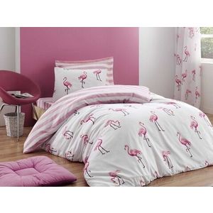 Lenjerie de pat pentru o persoana, EnLora Home, Maylin - Powder I, 2 piese, amestec bumbac, alb/roz imagine