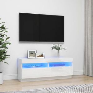 vidaXL Comodă TV cu lumini LED, alb extralucios, 100x35x40 cm imagine