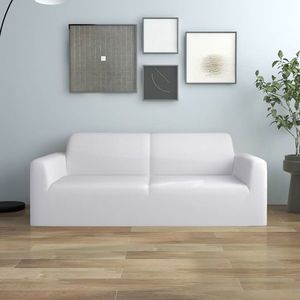 vidaXL Husă elastică pentru canapea cu 2 locuri poliester jersey alb imagine