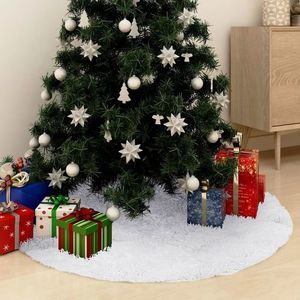 vidaXL Covor fustă brad Crăciun, alb, 150 cm, blană artificială imagine