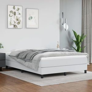 vidaXL Cadru de pat, alb, 140x190 cm, piele ecologică imagine