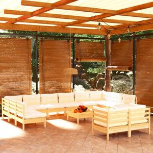 vidaXL Set mobilier grădină cu perne, 13 piese, crem, lemn de pin imagine