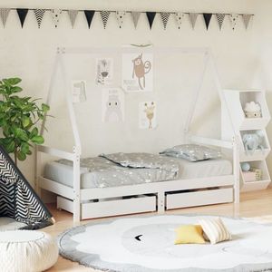 vidaXL Cadru de pat copii cu sertare, alb, 80x160 cm, lemn masiv pin imagine
