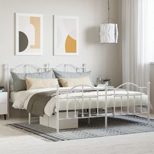 vidaXL Cadru de pat metalic cu tăblie de cap/picioare, alb, 180x200 cm imagine