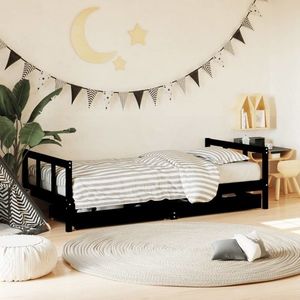 vidaXL Cadru de pat copii cu sertare, negru, 90x190 cm, lemn masiv pin imagine