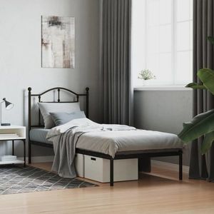 vidaXL Cadru de pat metalic cu tăblie, negru, 80x200 cm imagine