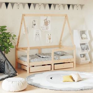 vidaXL Cadru de pat cu sertare de copii, 70x140 cm, lemn masiv de pin imagine