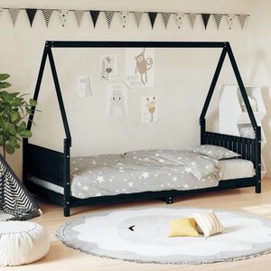 vidaXL Cadru pat pentru copii, negru, 90x200 cm, lemn masiv de pin imagine