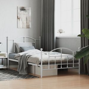 vidaXL Cadru de pat metalic cu tăblie de cap/picioare, alb, 100x200 cm imagine
