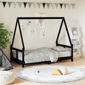 vidaXL Cadru de pat pentru copii, negru, 80x160 cm, lemn masiv de pin imagine