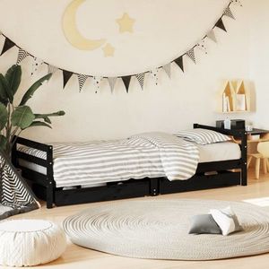 vidaXL Cadru pat copii cu sertare, negru, 80x200 cm, lemn masiv de pin imagine