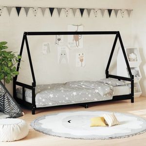 vidaXL Cadru de pat pentru copii, negru, 80x200 cm, lemn masiv de pin imagine