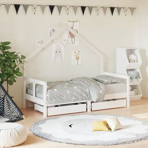 vidaXL Cadru de pat copii cu sertare, alb, 80x160 cm, lemn masiv pin imagine