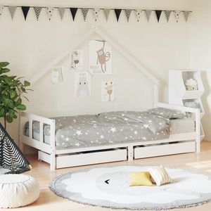 vidaXL Cadru de pat pentru copii, alb, 90x190 cm, lemn masiv de pin imagine