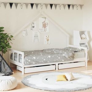 vidaXL Cadru de pat cu sertare de copii, alb, 90x200 cm lemn masiv pin imagine