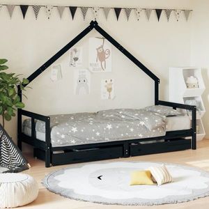 vidaXL Cadru pat copii cu sertare, negru, 80x200 cm, lemn masiv de pin imagine