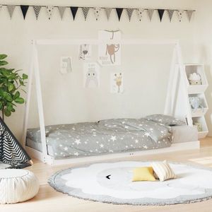 vidaXL Cadru de pat pentru copii, alb, 90x200 cm, lemn masiv de pin imagine