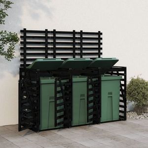 vidaXL Magazie triplă depozitare coș de gunoi, negru, lemn masiv pin imagine