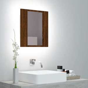 vidaXL Dulap cu oglindă de baie LED, stejar maro, 40x12x45 cm, lemn imagine